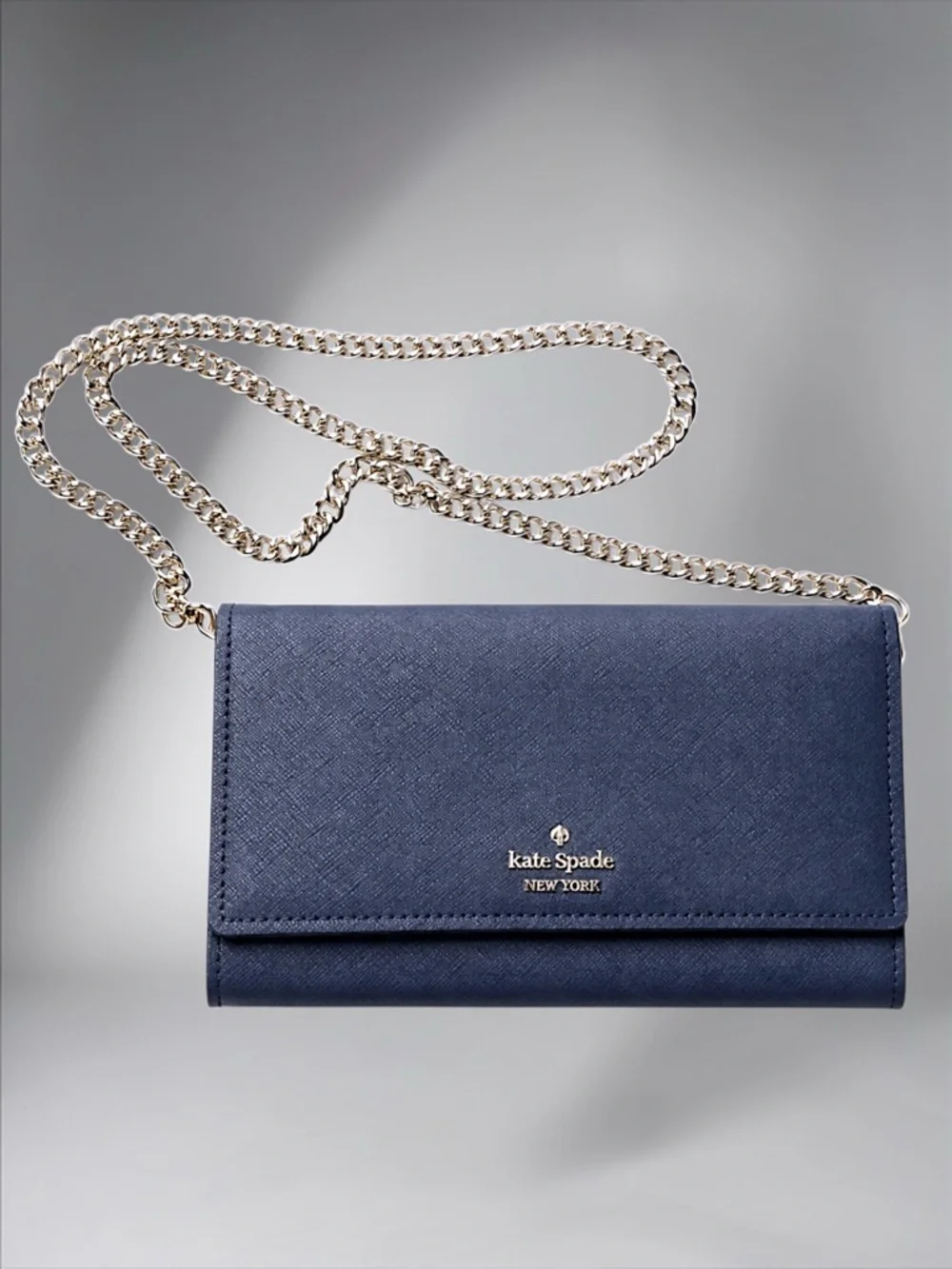 Kate Spade New York Spencer Flap Chain Wallet – Navy Saffiano Leather